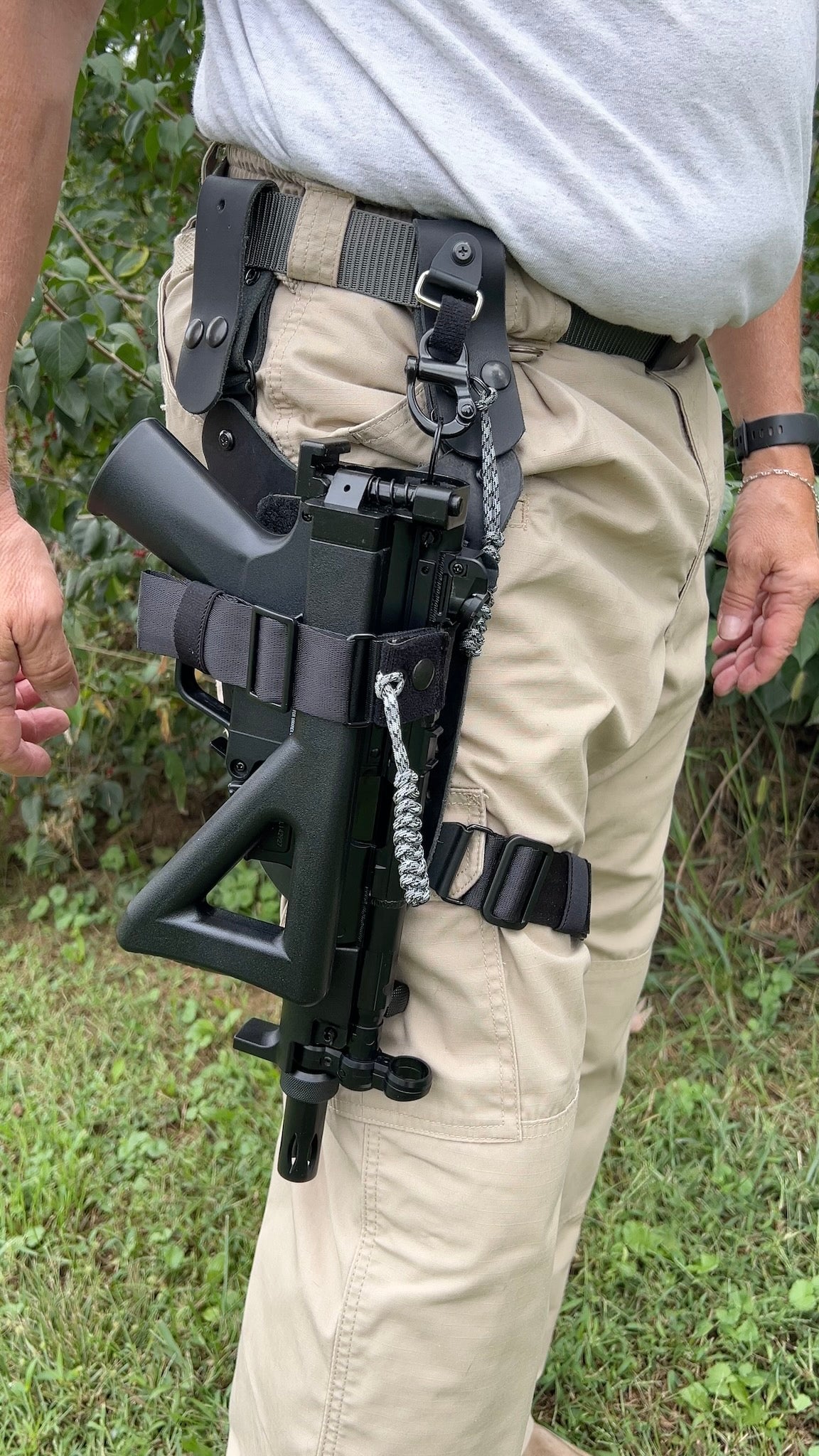 The Tango-Hawk PDW Thigh Mounted Holster Rig using the QD Attachment.