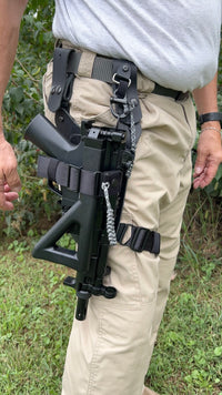 The Tango-Hawk PDW Thigh Mounted Holster Rig using the QD Attachment.